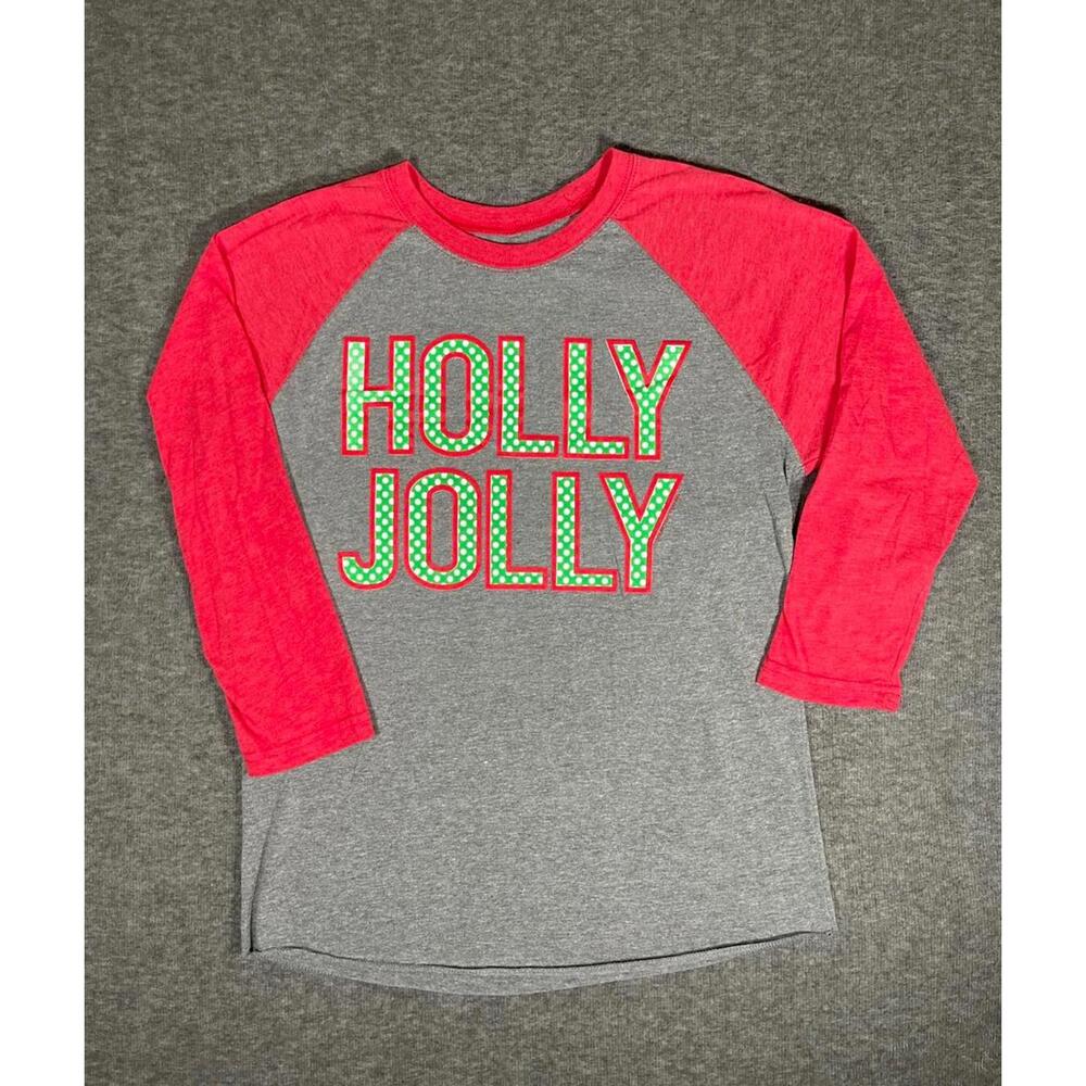 Holly Jolly Long Sleeve Raglan Shirt by Texas True Threads - Size Small Holiday